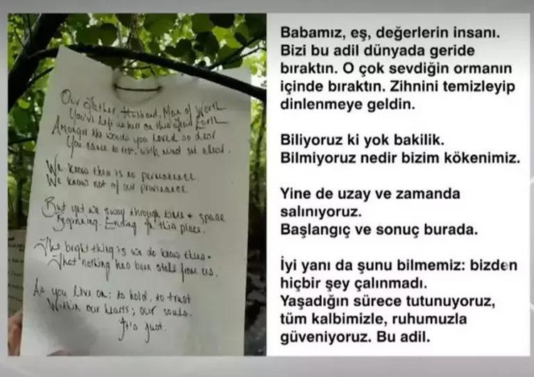 Korhan Berzege veda Eşi ve kızından mektup bulunduğu yere bırakıldı