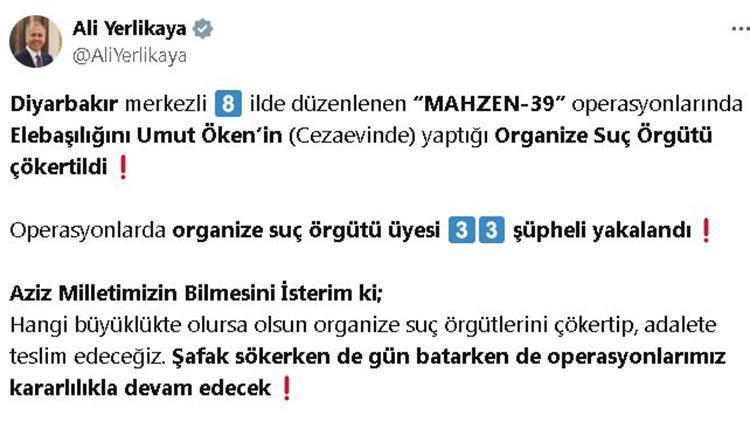 Diyarbakır merkezli organize suç örgütüne operasyon: 8 ilde 33 gözaltı