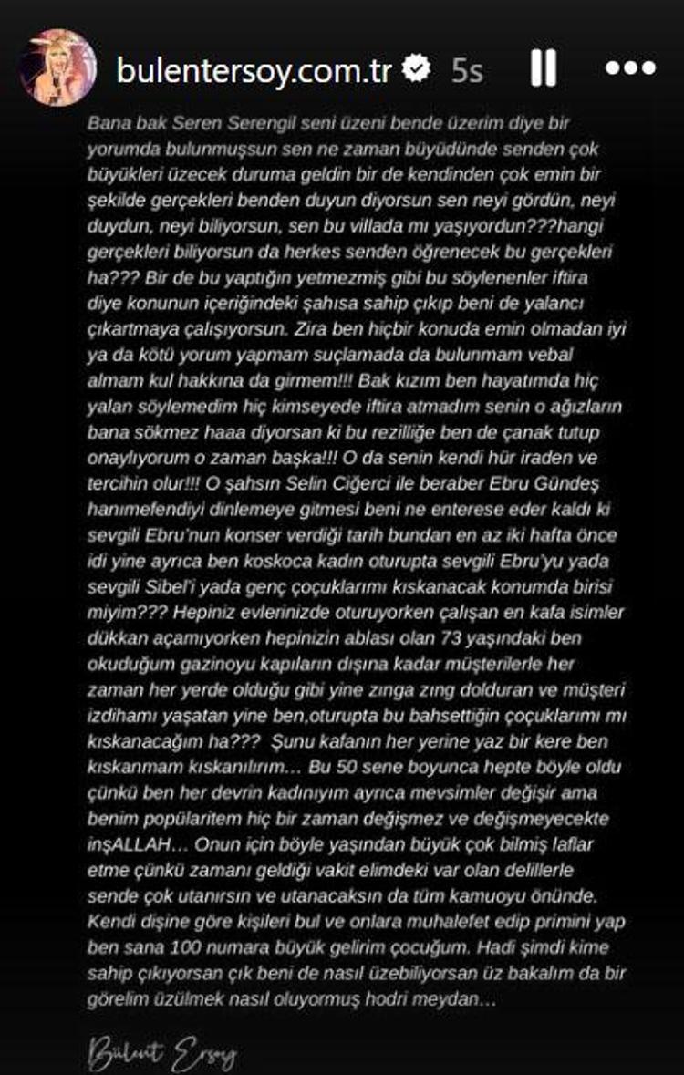 BÜLENR ERSOY SERENGİLE CEVAP VERDİ