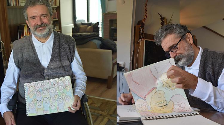 Trafik kazasında felç geçirdi, çizdiği karikatür onu hayata bağladı