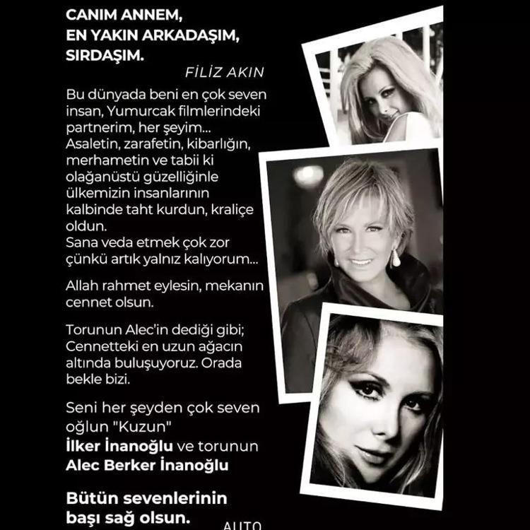 Filiz Akının oğlu İlker İnanoğlundan duygulandıran paylaşım