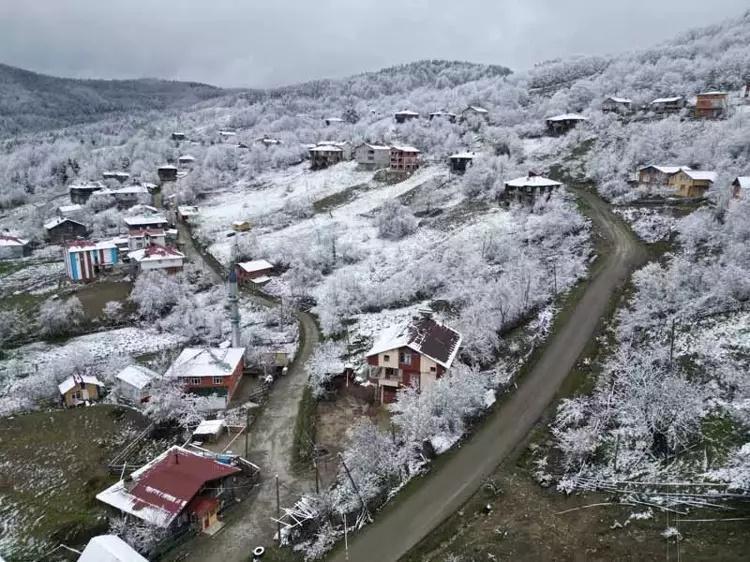Yemyeşil doğa beyaz örtüyle bütünleşti Bir şehir aynı anda iki mevsimi yaşıyor