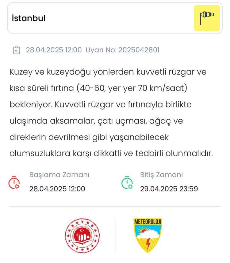 Meteorolojiden İstanbul için sarı kodlu uyarı: Kuvvetli rüzgar etkili olacak, çatı uçmasına dikkat