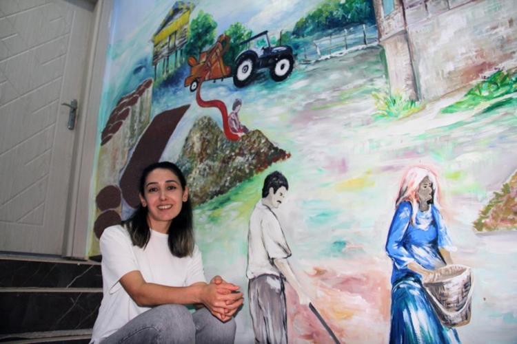 Atölye işletmeye başlayan kadın fındığı duvara resmetti Giresunda 12 ay tabloya dönüştü