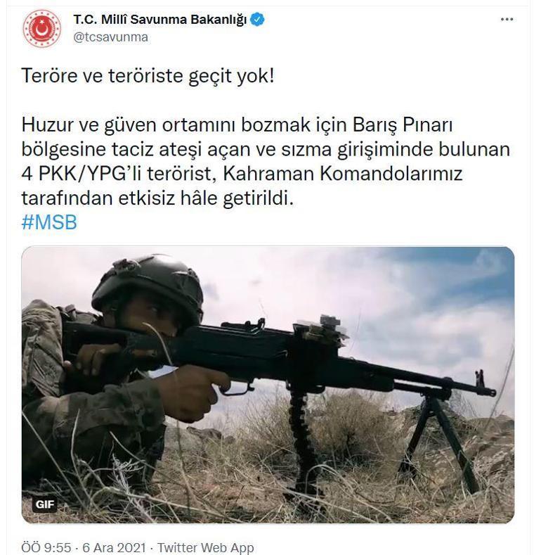4 PKK/YPGli terörist, etkisiz hale getirildi
