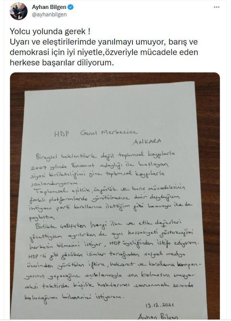 Ayhan Bilgen, HDPden istifa etti