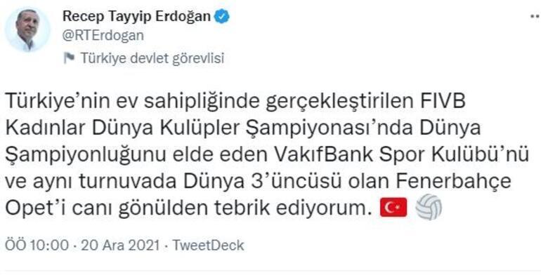 Cumhurbaşkanı Erdoğandan Vakıfbank ve Fenerbahçe paylaşımı