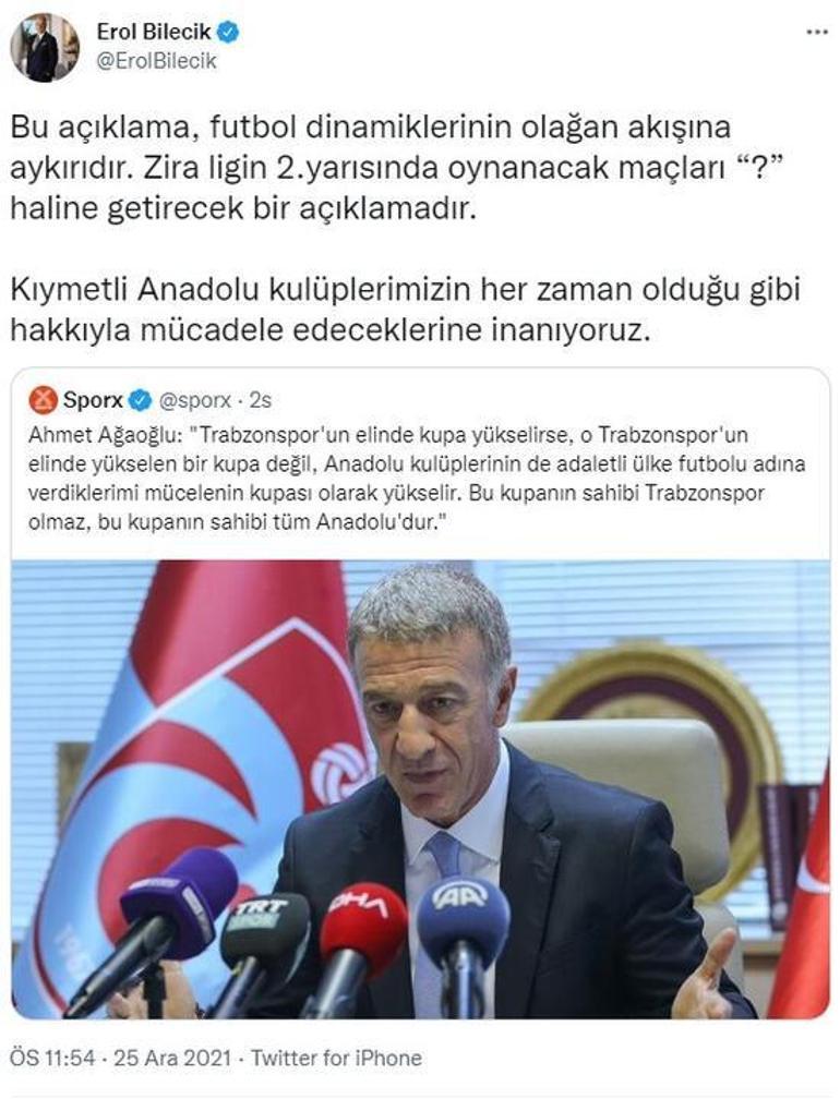 Fenerbahçeden Ahmet Ağaoğluna flaş yanıt 
