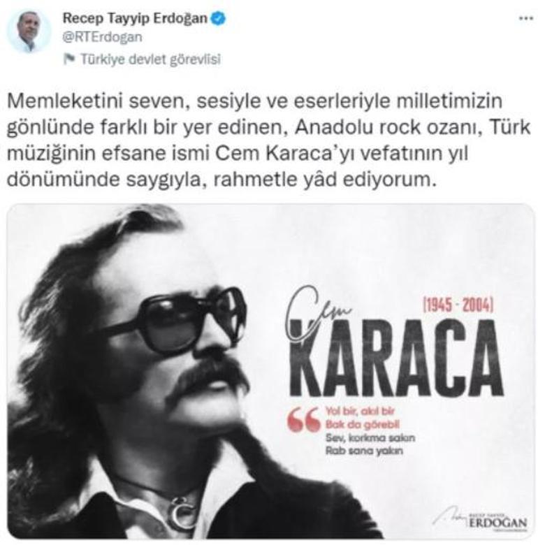 Cumhurbaşkanı Erdoğan Cem Karacayı andı