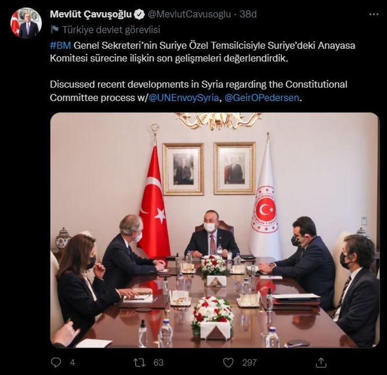 Bakan Çavuşoğlu, BM Genel Sekreterinin Suriye Özel Temsilcisi ile görüştü