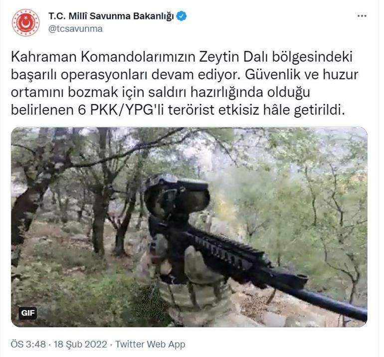 Zeytin Dalında flaş operasyon 6 PKKlı terörist öldürüldü