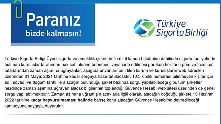 Türkiye Sigortalar Birliği duyurdu Sigorta şirketlerinden alacaklı olanlara zaman aşımı uyarısı