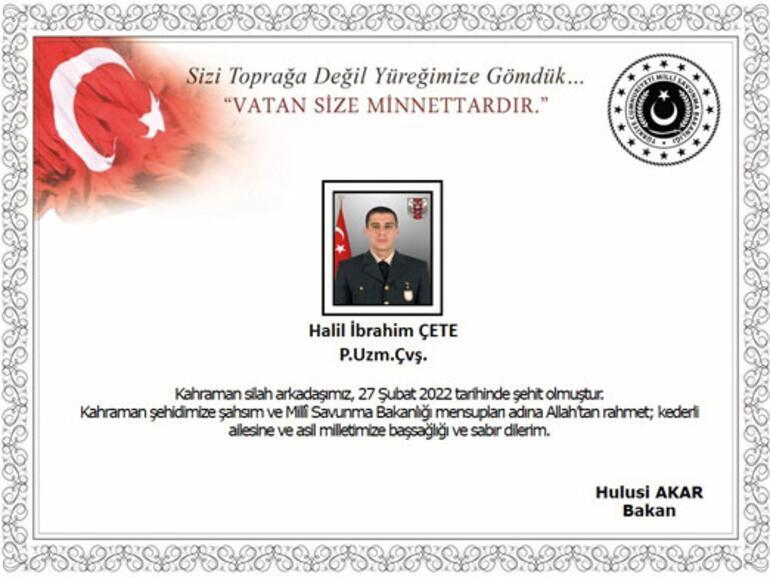 Pençe-Yıldırım bölgesinde bir asker şehit oldu