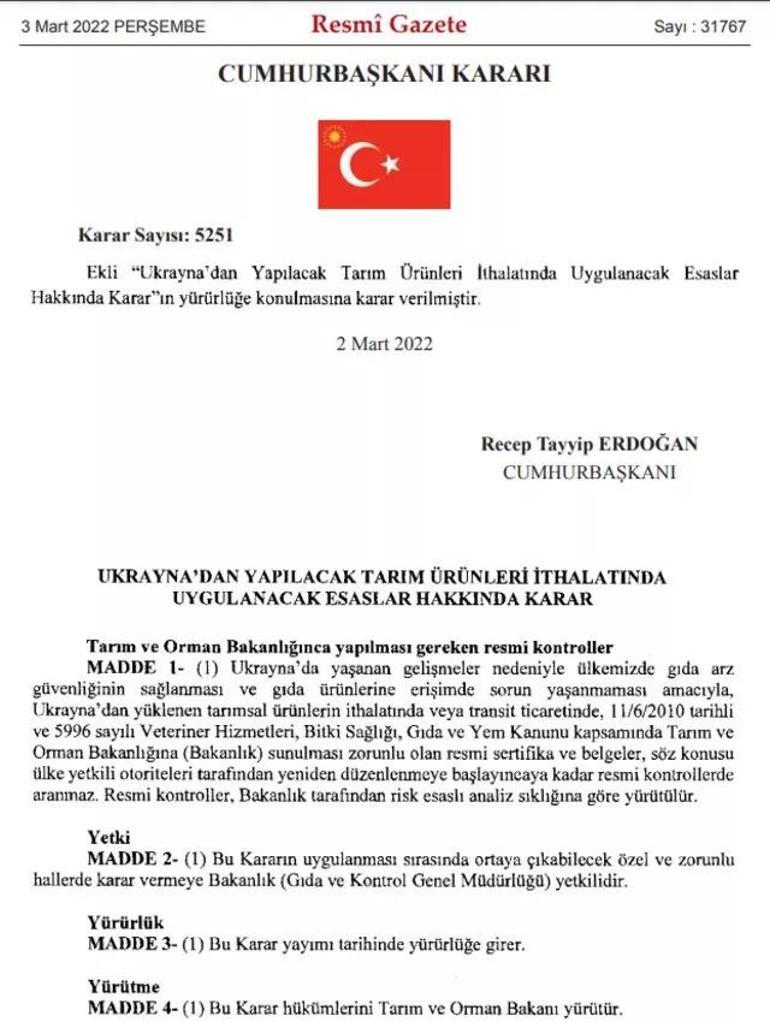 Ukraynadan ithal edilen ürünlerle ilgili flaş karar