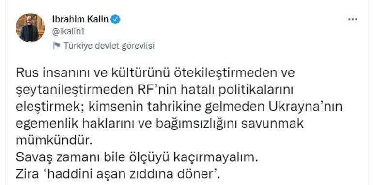 Cumhurbaşkanlığı Sözcüsü Kalın: Rus insanını ötekileştirmeden Rusyayı eleştirmek mümkün