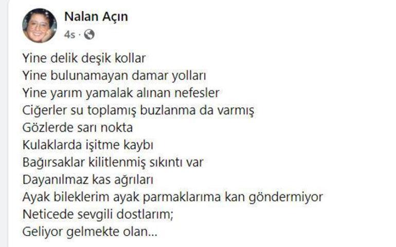 Akrep Nalanın ölümü müzik dünyasını yasa boğdu Geçtiğimiz gün yaptığı paylaşım gündeme geldi...