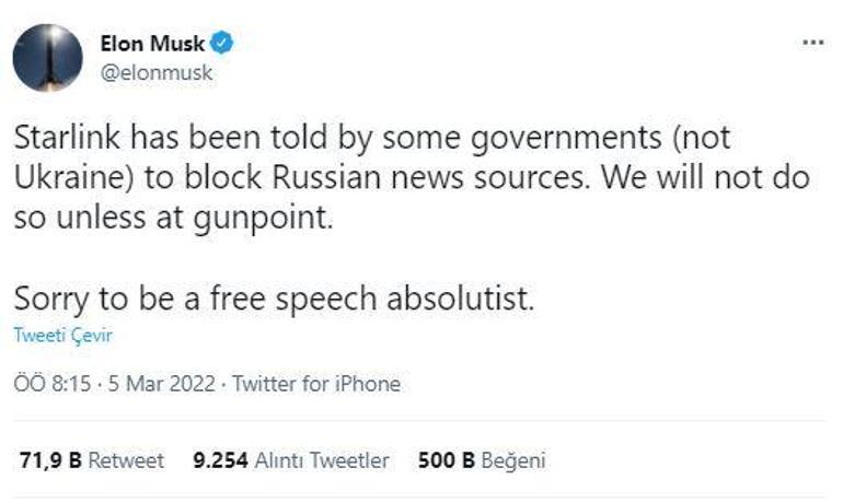 Elon Musktan flaş Rusya kararı Bunu yapmayacağız deyip duyurdu