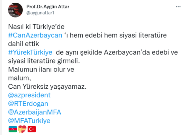 Prof. Dr. Aygün Attardan Yürek Türkiye çağrısı