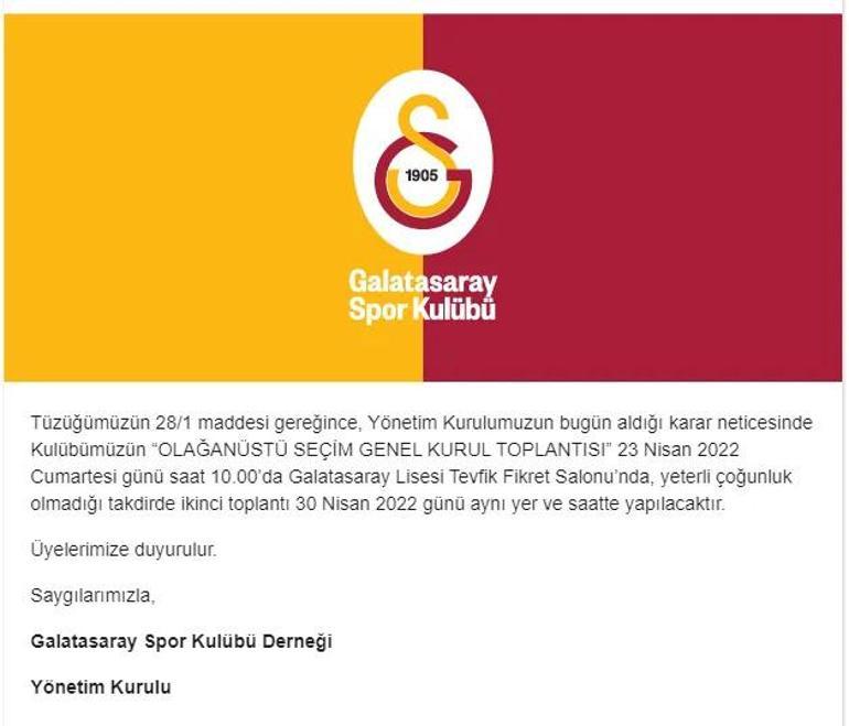 Galatasarayda seçim tarihi belli oldu