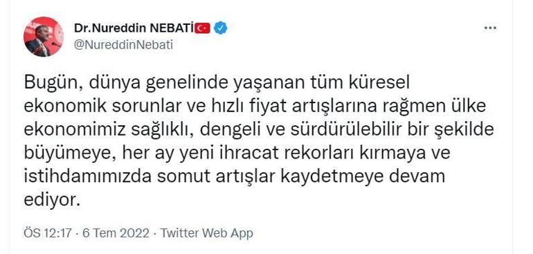 Bakan Nebati: Ekonomimiz somut artışlar kaydetmeye devam ediyor