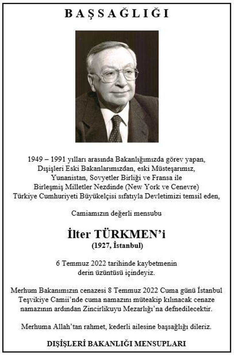 Eski Dışişleri Bakanı İlter Türkmen, hayatını kaybetti