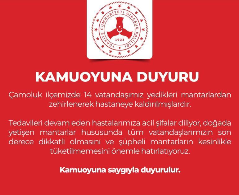 Giresunda 14 kişi yedikleri mantardan zehirlendi