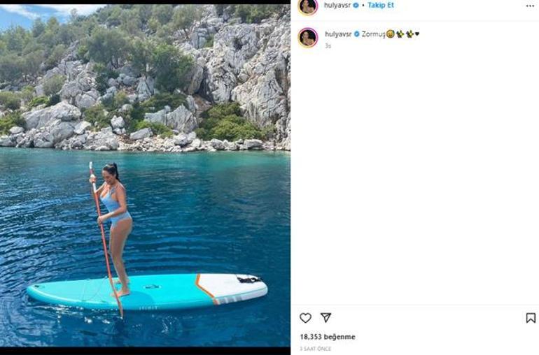 Hülya Avşar mavi mayosuyla sörf yaptı