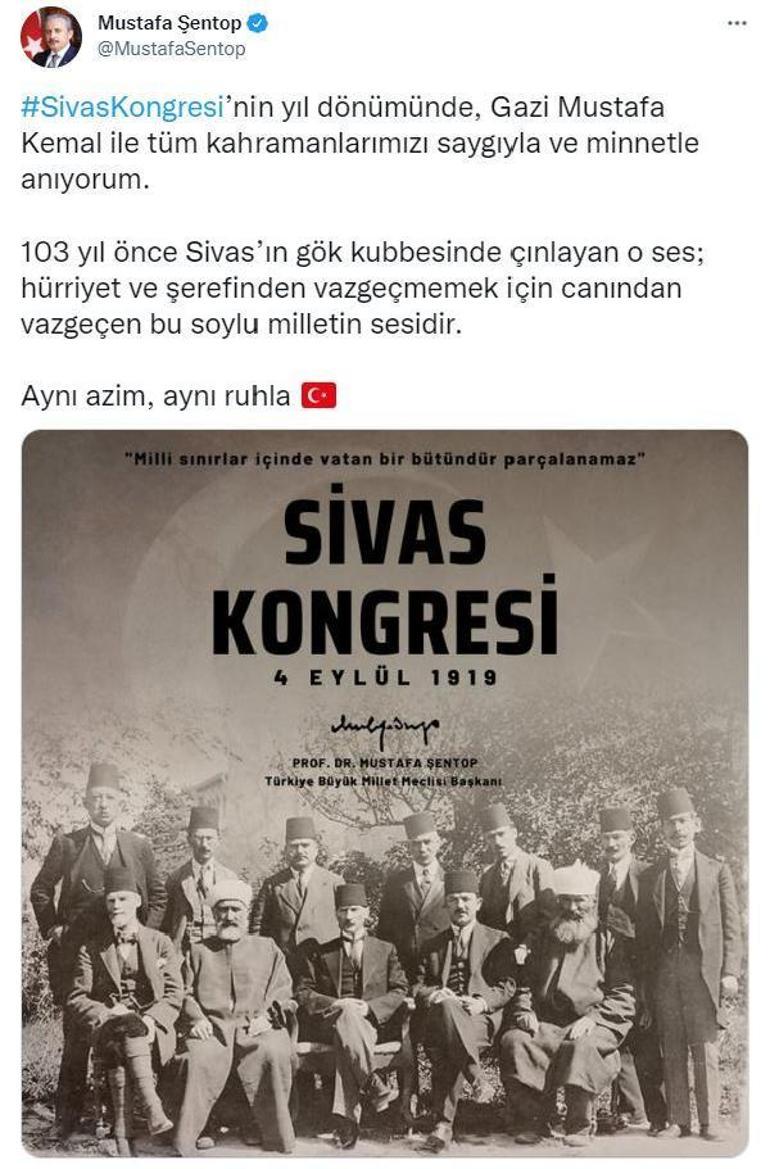 TBMM Başkanı Şentoptan, Sivas Kongresi mesajı