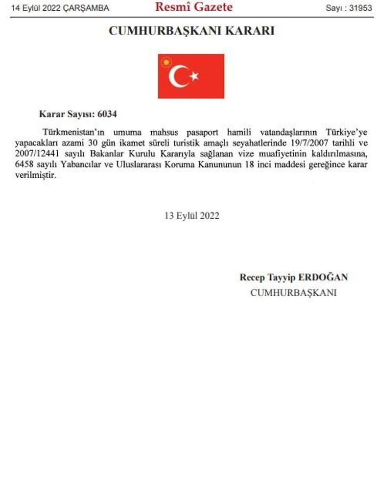 Türkiyeden flaş karar Vize muafiyeti kaldırıldı