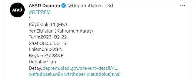Kahramanmaraş’ta 4.1 büyüklüğünde deprem