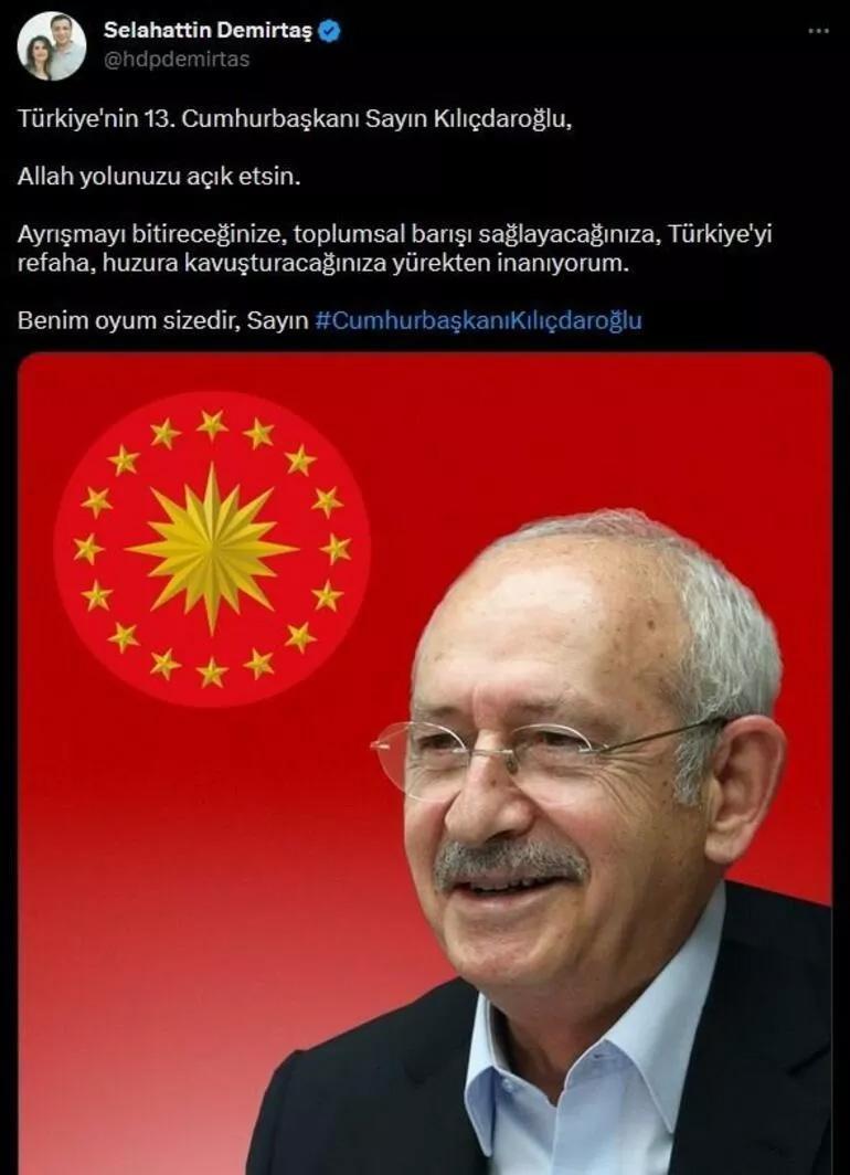 Selahattin Demirtaştan Kılıçdaroğlu paylaşımı: Benim oyum sizedir