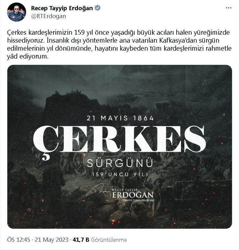 Cumhurbaşkanı Erdoğandan Çerkes sürgünü mesajı