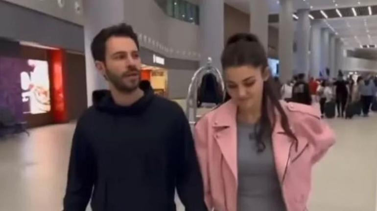 Hande Erçel ve Hakan Sabancı havaalanında görüntülendi