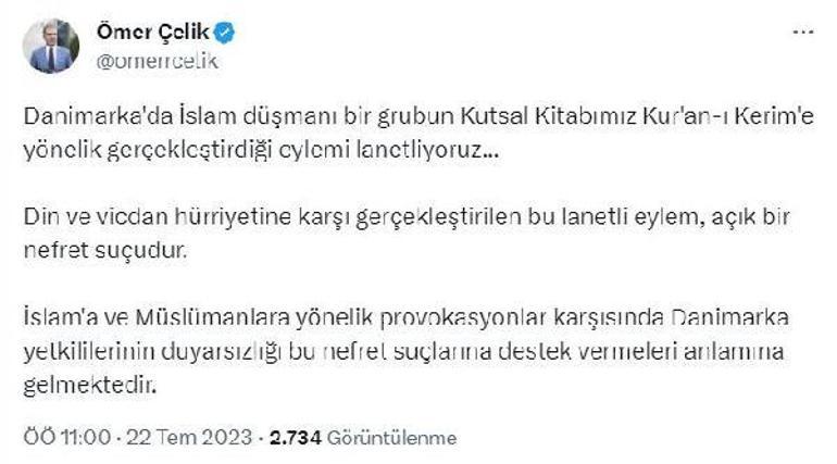 AK Partili Çelikten, Danimarkadaki provokasyona tepki