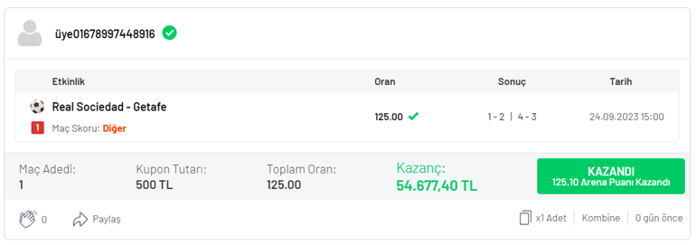 Misli’de tek maçta 125 oran bildi, 90+2’de gelen golle kazandı