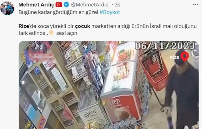 İsrail ürünlerini boykot eden küçük çocuk kamerada: Abi bu İsrail malıymış unuttuk. Başka bir şey alabilir miyim