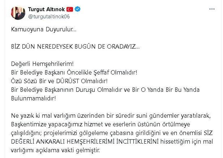 AK Parti Ankara Büyükşehir Belediye başkan adayı Turgut Altınok, mal varlığını açıkladı