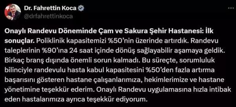 Sağlık Bakanı Kocadan Onaylı Randevu Sistemi paylaşımı