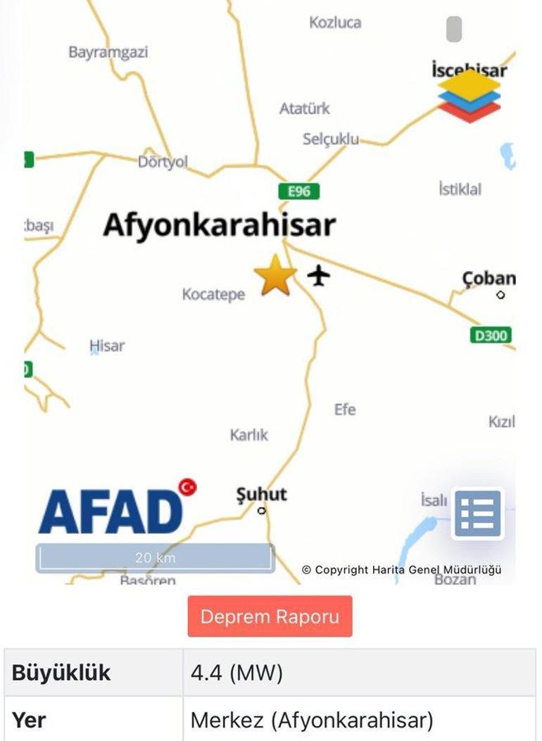 Afyonkarahisarda 4.4 büyüklüğünde deprem