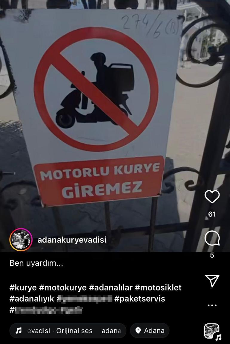 Sipariş götürdüğü sitenin, Motorlu kurye giremez uyarısına motosiklet tepkisi