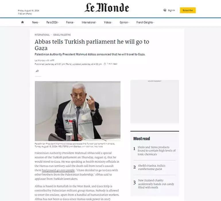 Filistin Devlet Başkanı Abbas Meclisteki konuşmasında açıkladı: 17 yıl sonra bir ilk Dünyada yankı buldu