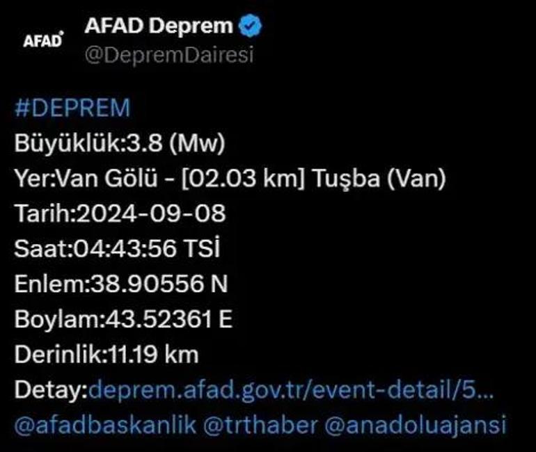 Vanda korkutan deprem AFAD ve Kandilli art arda duyurdu