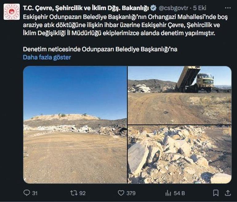 Asfalt atıklarını araziye döken belediyeye ceza