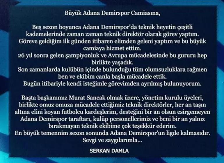 Adana Demirsporda ayrılık Görevini bıraktı