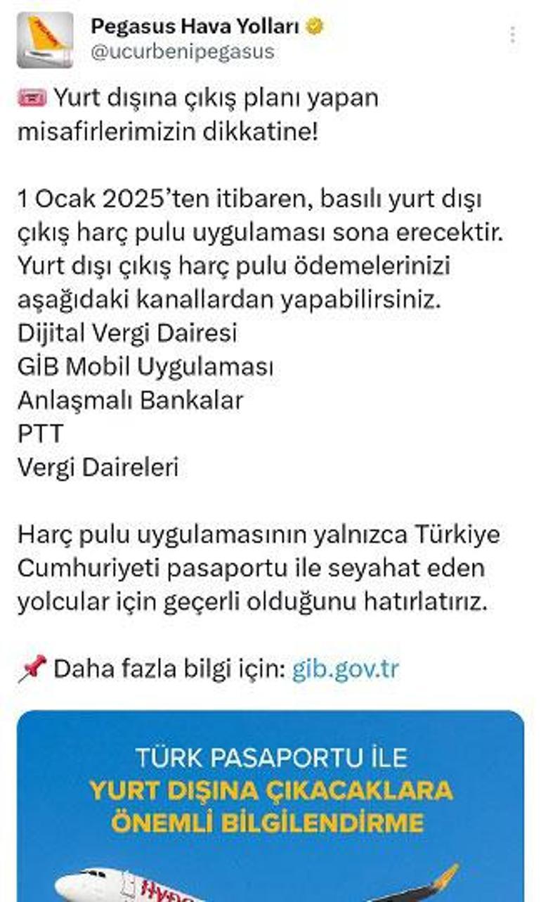 Basılı harç pulu dönemi 1 Ocaktan itibaren sona eriyor: Havayolları yolcuları uyardı