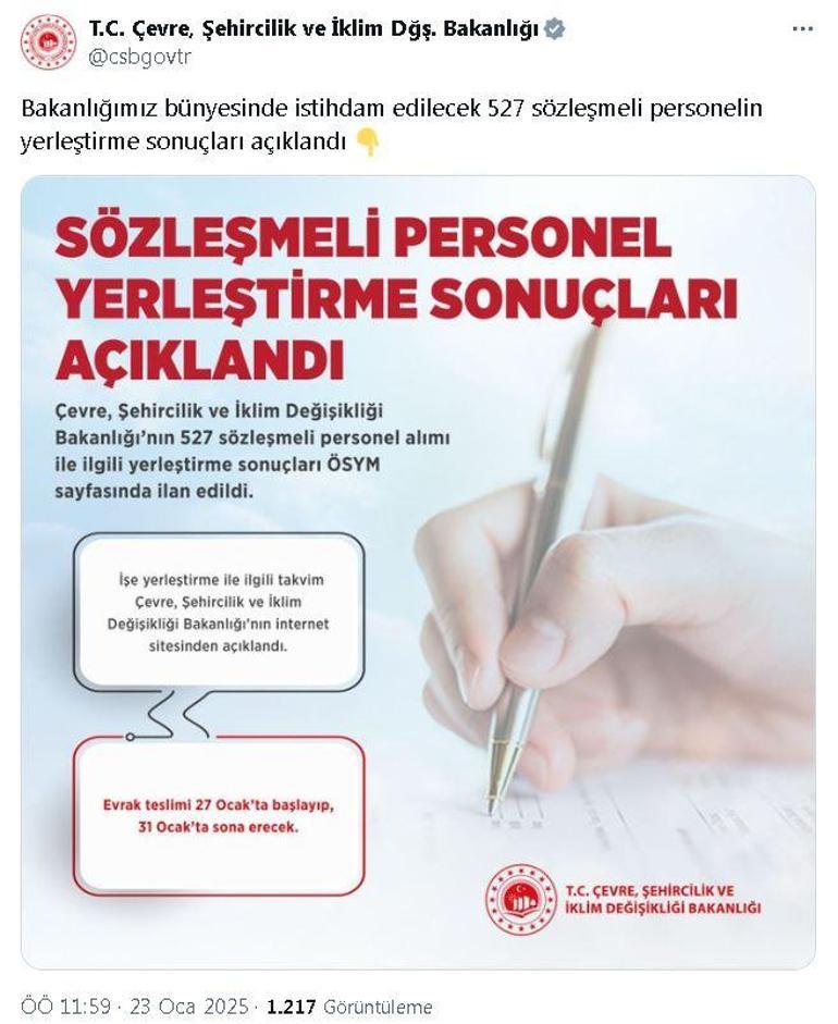 527 sözleşmeli personel istihdamına ilişkin takvim açıklandı