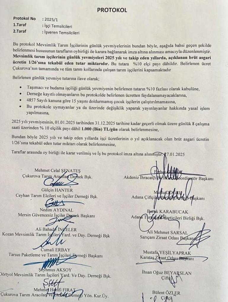Çukurovada tarım işçisi yevmiyeleri belli oldu