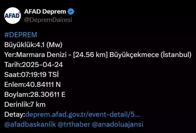 İstanbul’da 4.1 büyüklüğünde deprem AFAD ve Kandilli peş peşe duyurdu