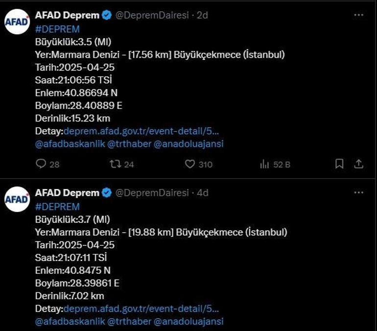 İstanbulda artçılar devam ediyor 1 dakika arayla 2 deprem meydana geldi