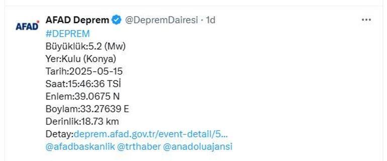 Konyada 5.2 büyüklüğünde deprem Çevre illerden de hissedildi